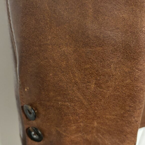 $1200 Sisley Brown Leather Button Closure Jacket - S/M (Aero, Fine Creek) - Picture 7 of 13